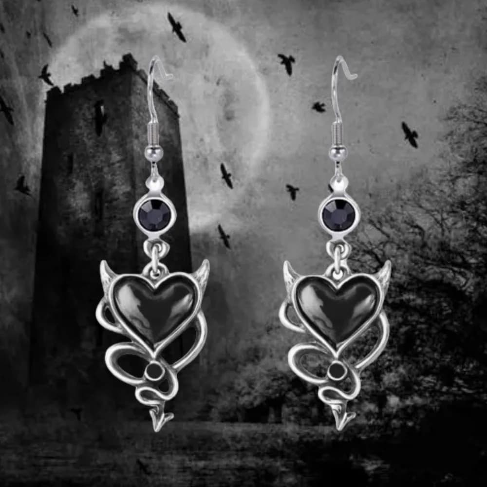 Orecchini pendenti con fiore a forma di cuore del diavolo, gotico, punk, rosso e nero, per le donne, accessori per gioielli con ciondoli per feste di Halloween
