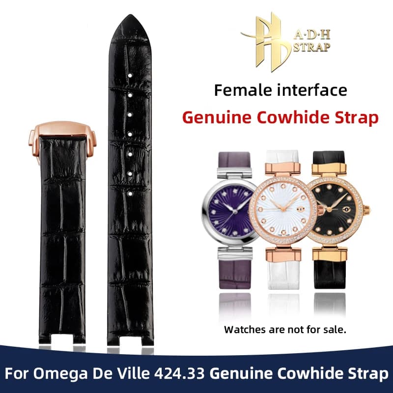 Per Omega De Ville Bird Nest 424.33/38 Lady Matic cinturino in vera pelle di vacchetta cinturino in pelle da donna interfaccia concava 16mm