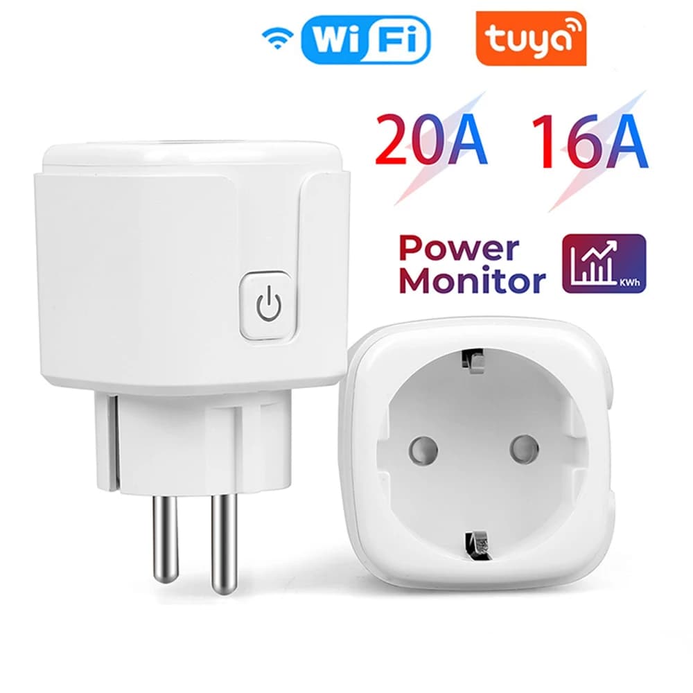 Smart WiFi 16A/20A socket with Energy Monitoring, Compatible with Tuya Smart Life App, Remote Control, Google Assistant Support and Alexa, Spina EU