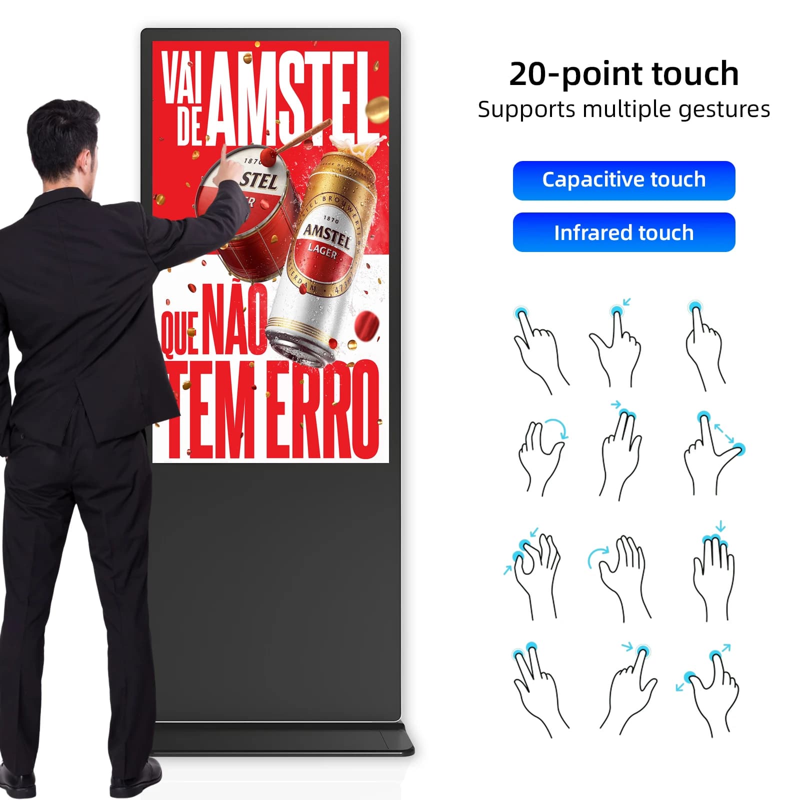 LCD Monitor Floor 32 43 50 55 65 Pollici, Video Reader for Digital Signage, Screen Touch for Advertising