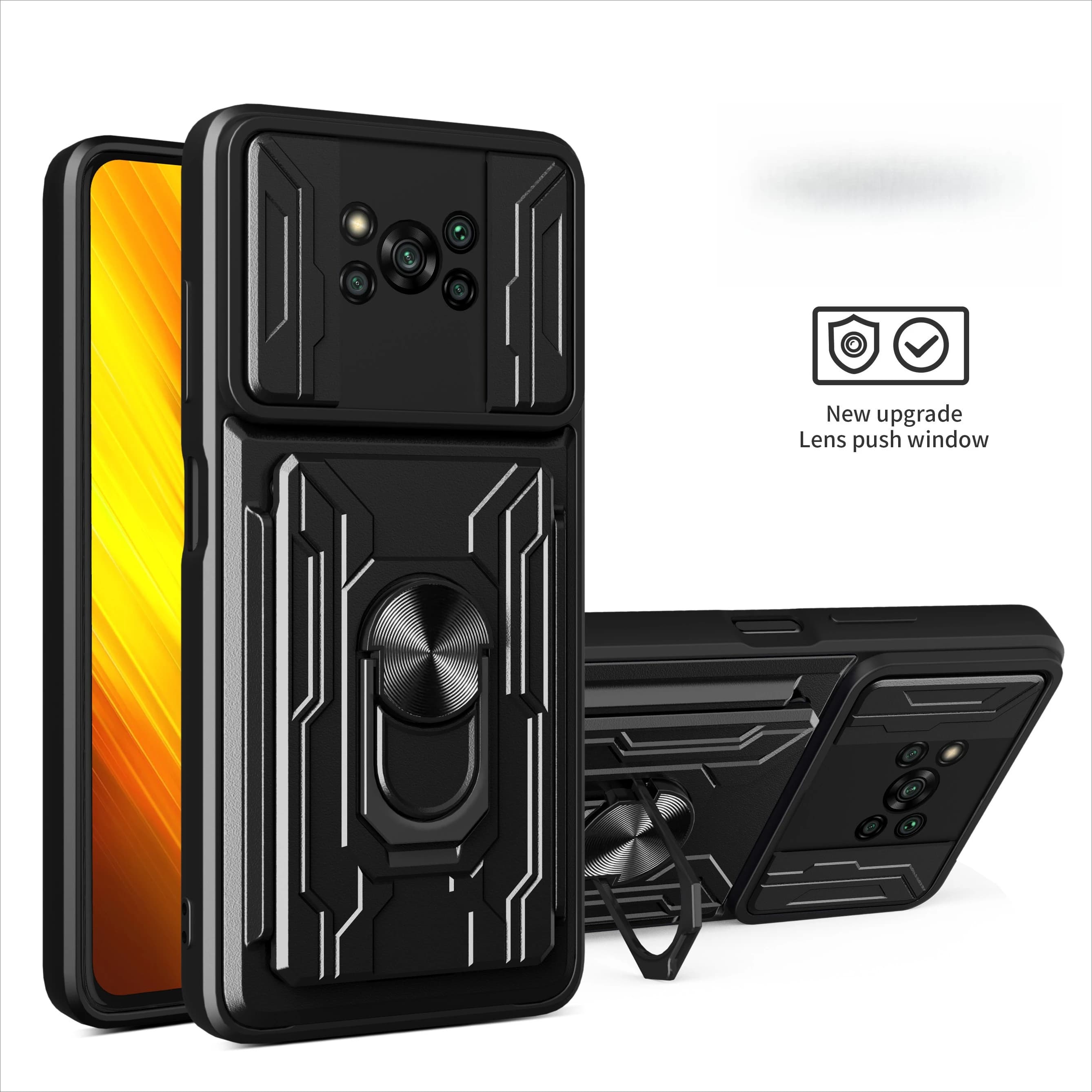 Per Xiaomi Poco X3 Pro X3 NFC fotocamera copertura scorrevole slot per schede borsa per carte supporto per anello magnetico rotante custodia protettiva per telefono