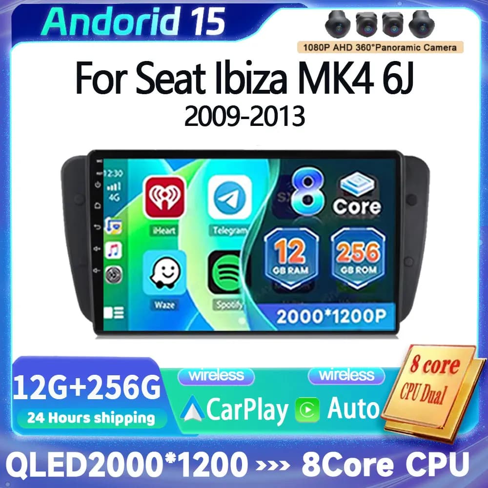 Lettore multimediale Android 15 Per Seat Ibiza MK4 6J SportCoupe Ecomotive Cupra 2009 -2013 Carplay Autoradio Navigazione GPS stereo