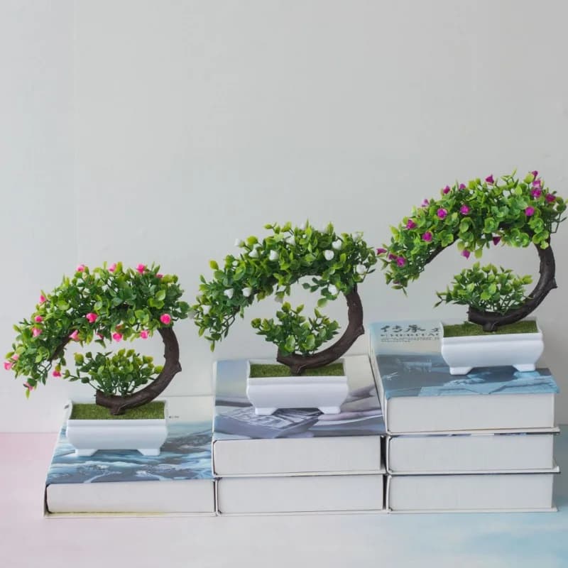 Hot Selling Artificial Bonsai Plastic Bionic Fake Plant Home Interior Office Decoration Outdoor Garden Decoration Pink Orange