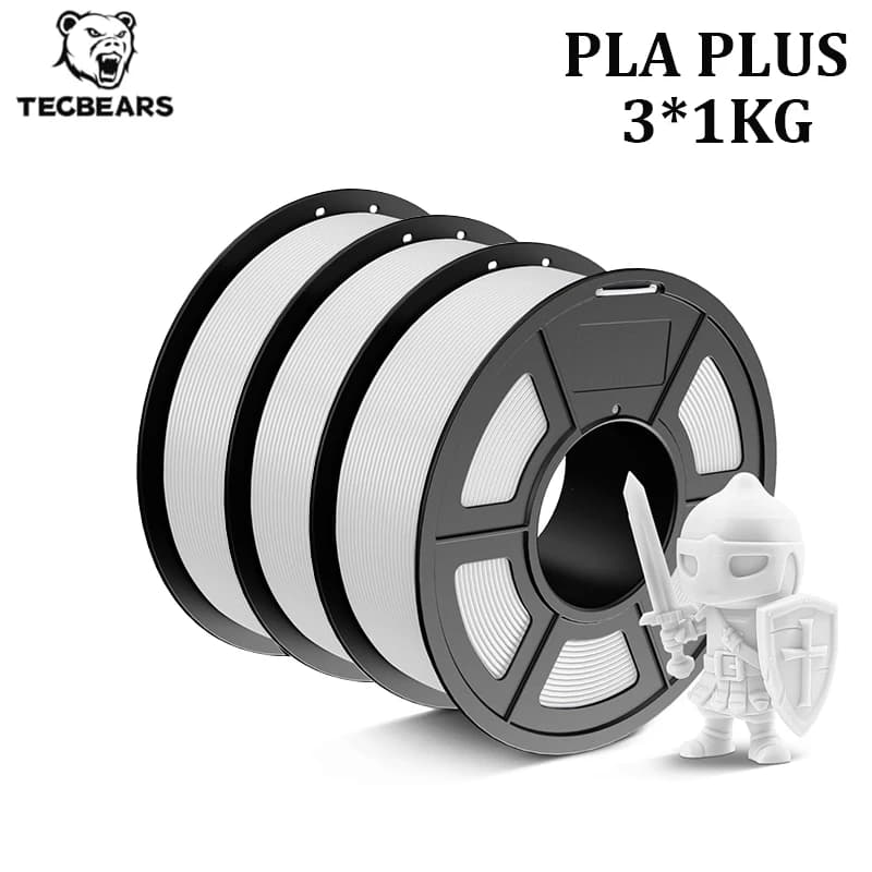 TECBEARS PLA+ 3 Rolls 3KG 1.75mm PLA PLUS for 3D Printer Without Bubbles Vacuum Packing for 3D Printing Material FDM