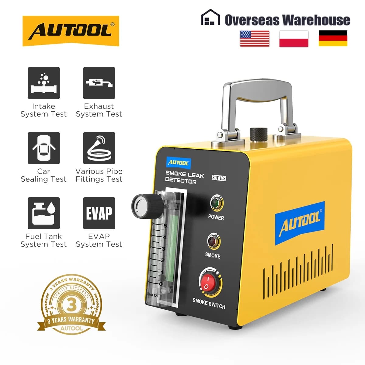 AUTOOL SDT103 Car Smoke Machine Loss Detector EVAP Smoke Loss Tester Machine Auto Diagnostic Tools