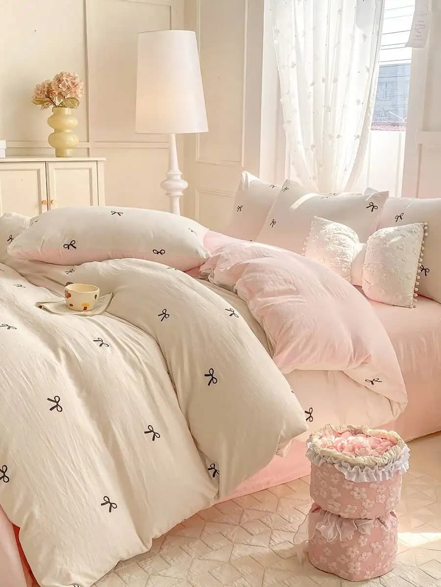Set di biancheria da letto in poliestere con stampa fresca, 3 pezzi, lavabile, adatto per dormitorio per ragazzi e ragazze, include 1 copripiumino e 2 federe.