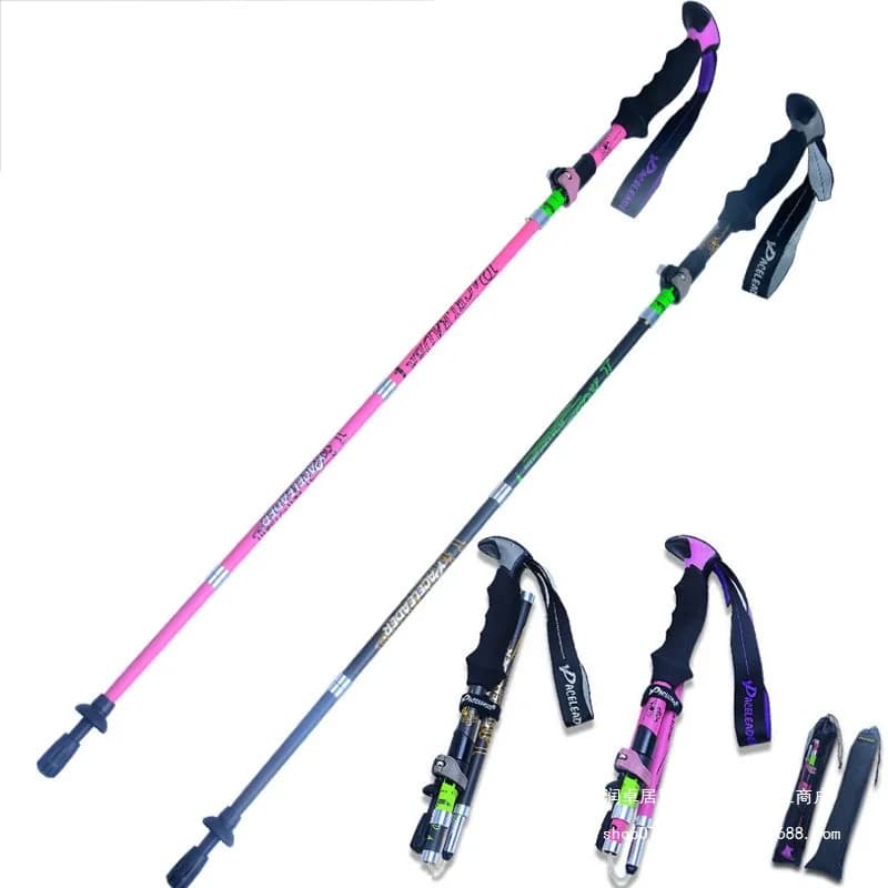 Trekking poles carbon fiber men's folding external lock female outdoor climbing telescopic equipment for
