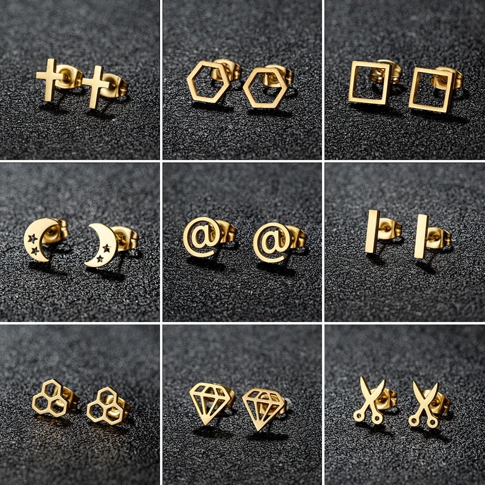 Punk Korean Earrings Cross Christianity Stainless Steel Geometric Ear piercing Stud Earrings Women Jewelry pendientes mujer Punk