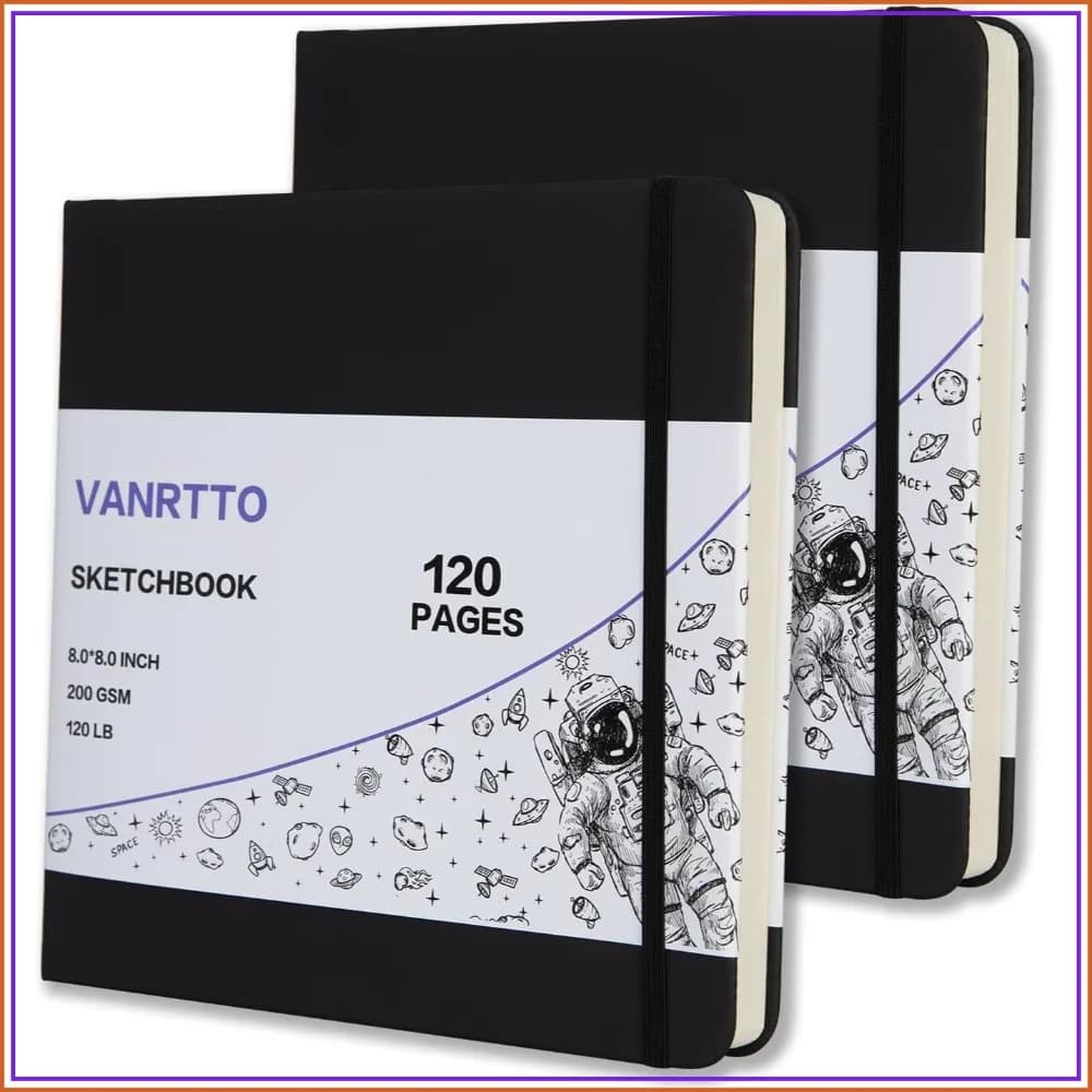 Hardcover Square Sketch Book, 200GSM Thick Paper for Marker, Watercolor, Pencil, Mixed Media, 60 Sheets/120 Pages 8x8 Inch, 2 Pack