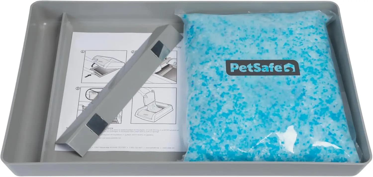 Vassoio Riutilizzabile ScoopFree con Lettiera in Cristallo - Riduce gli Sprechi - Inserto in Plastica Resistente - Controllo Odori ad Azione Rapida