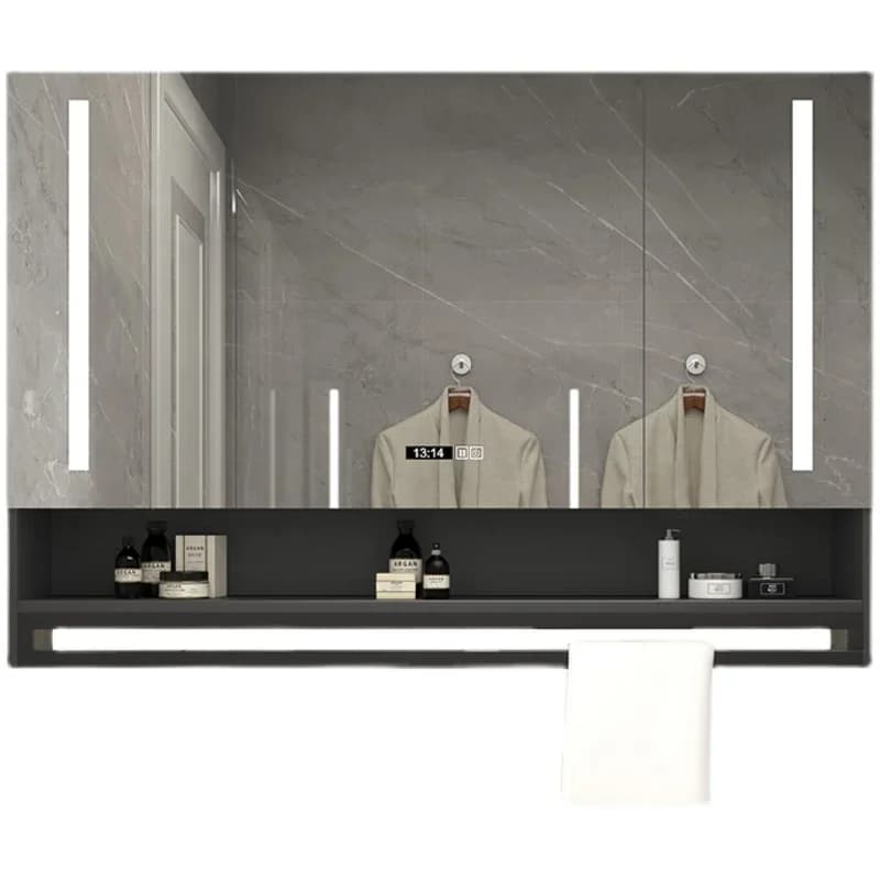 Armadietto a specchio intelligente per bagno in legno massello con specchio cosmetico sub-luce per bagno separato montato a parete Economicamente