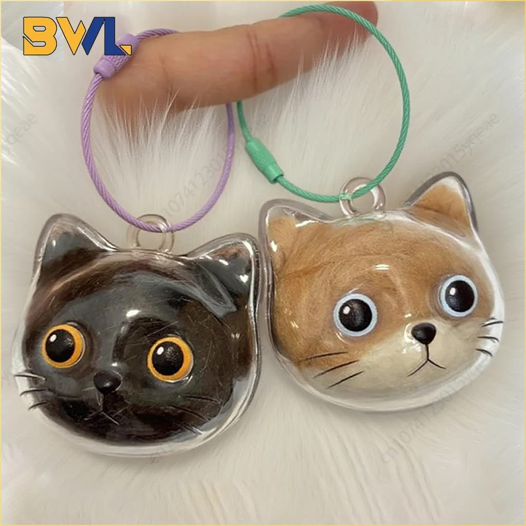 Portachiavi ricordo trasparente per peli di animali domestici a forma di gatto, scatola di immagazzinaggio commemorativa creativa per pelliccia di gatto, regalo ornamentale appeso fai da te carino