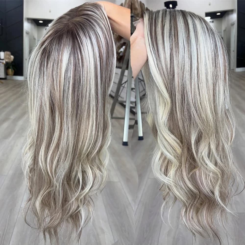 100 Real Human Hair Ash Blonde Wig Dark Roots Body Wave Highlight Brazilian Wigs 13x6 Transparent Lace Colored Ready To Wear For