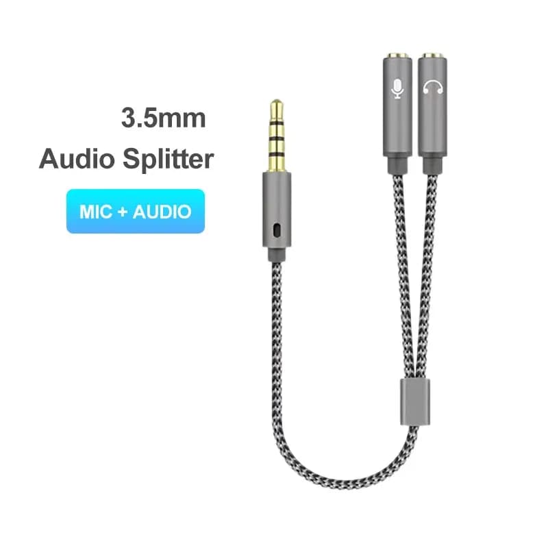 Headphone Splitter Audio cable + 3.5 mm stereo microphone with 4 pole jack for PS4, PC gaming headphones, Xbox One