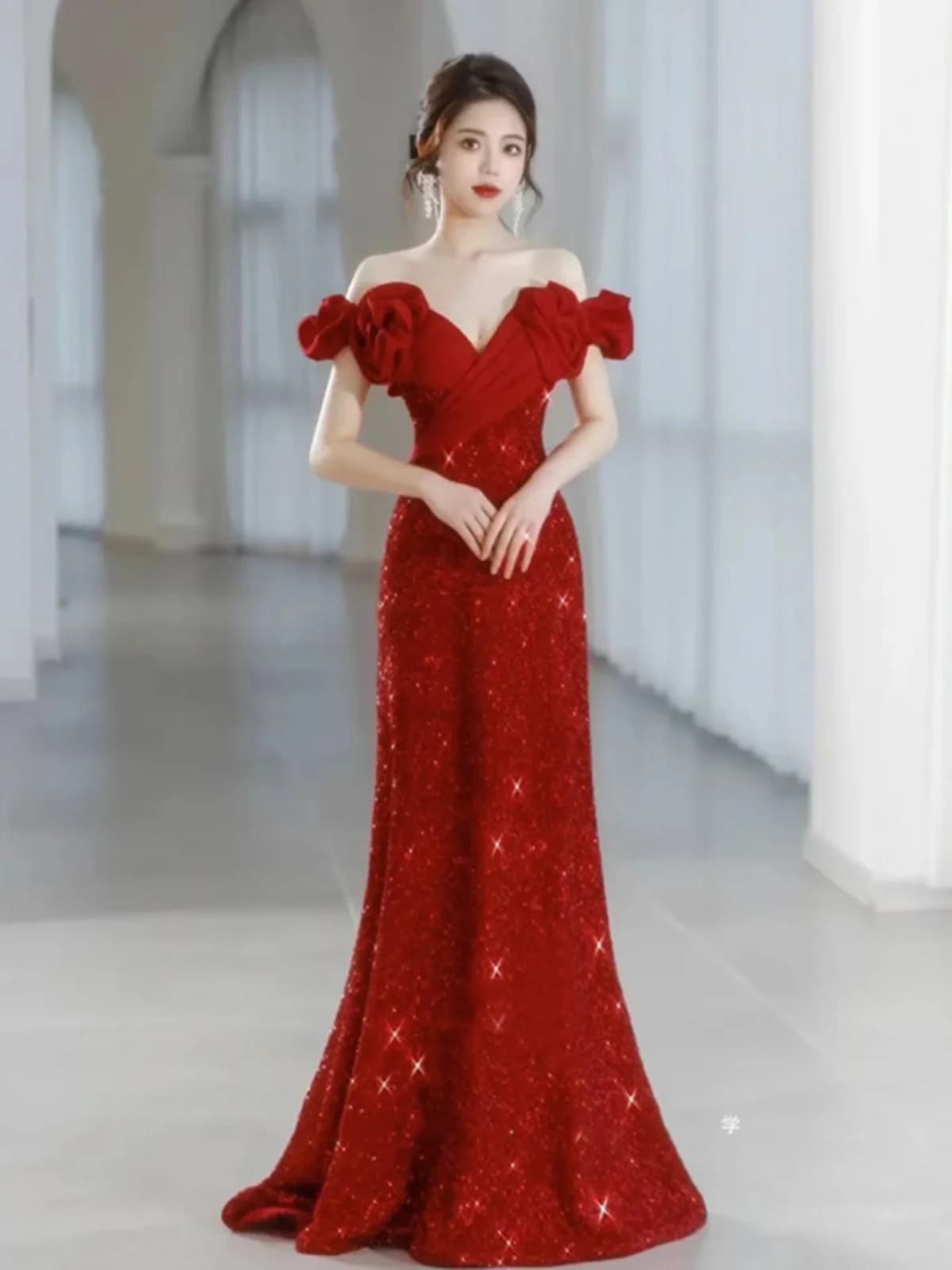 Stylish Bride Dress New 2026 Red for Wedding and Fidancy, Women's Silk Dress High Gamma Korean Style with Long skirt