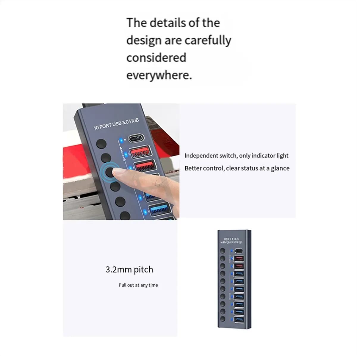 Welcome Deal~10-Port USB 3.0 Hub with 2.4A Fast Charging PD Port Supply Multi-Device Support for Computers and Laptops EU Plug