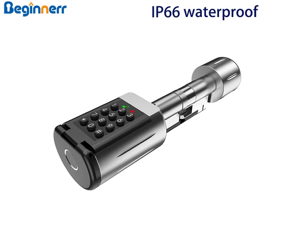 Serratura a cilindro intelligente per impronte digitali IP66 impermeabile esterna Tuya TTLock Pulsante fisico KEY Backup Serratura a cilindro digitale Euro
