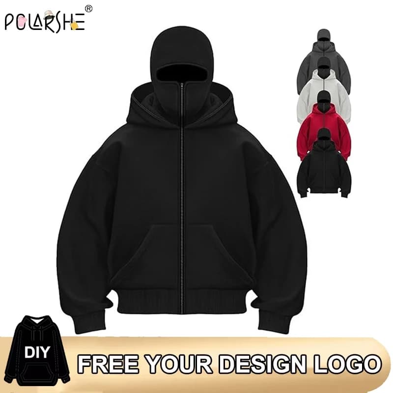 Passamontagna da uomo con cappuccio con zip Felpa casual calda invernale con maschera per il viso con cappuccio Giacca sportiva con design a cerniera Abbigliamento sportivo da esterno