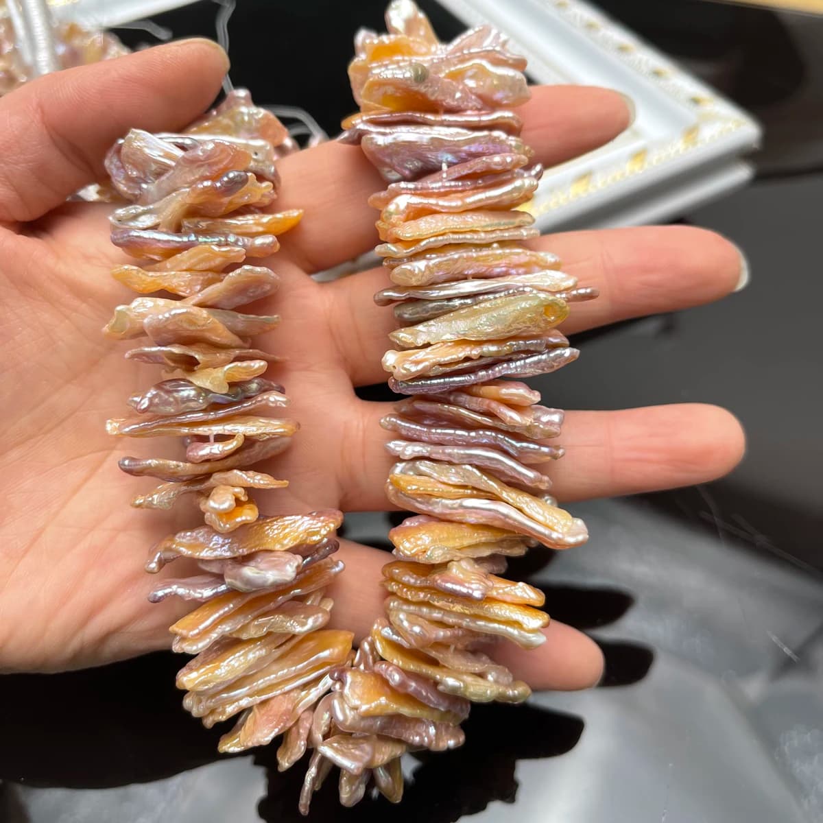 Perle Irregolari Naturali d'Acqua Dolce Arancioni 7x18–8x20mm per Creazione di Gioielli Fai-da-Te, Collane, Orecchini, Bracciali e Accessori