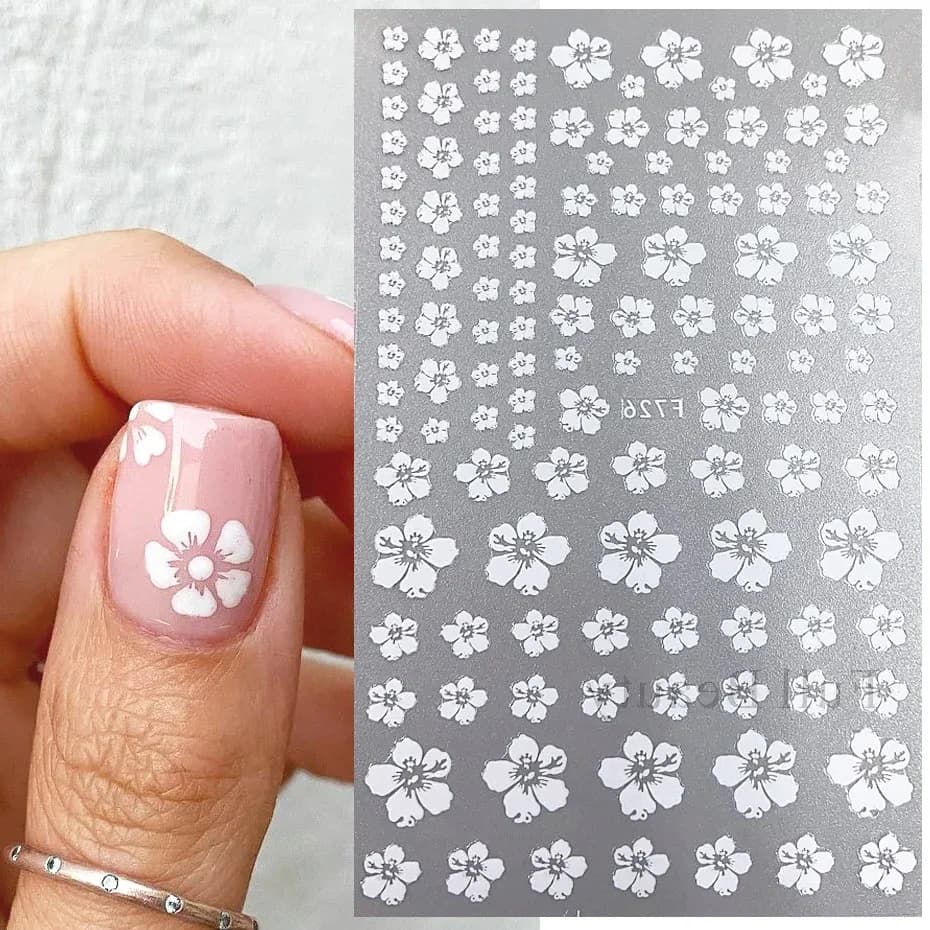 Adesivi per unghie 3D con fiori di ciliegio Petali di fiori bianchi Decalcomanie per nail art Design elegante per matrimoni Decorazione per cursore per manicure Sakura primaverile