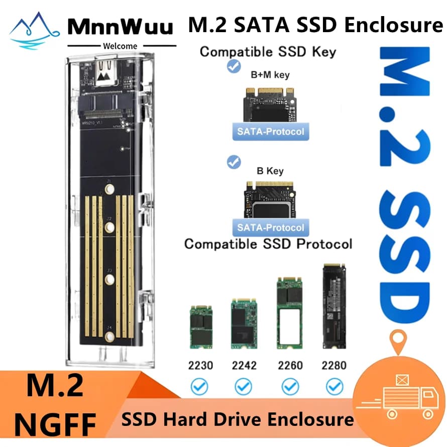 Custodia SSD M2 Custodia SSD M.2 NGFF SATA USB 3.1 Gen 1 Adattatore esterno SATA Custodia NGFF per SSD M.2 2230/2242/2260/2280 fino a 4TB
