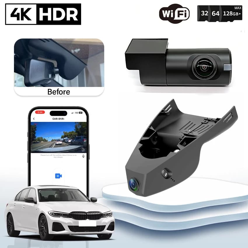 Dashcam WIFI UHD 4K 2160P Plug and Play per BMW Serie 3 G20/G28/G21 e M3 G80/G81 2020-2024, videoregistratore DVR per auto con visione notturna