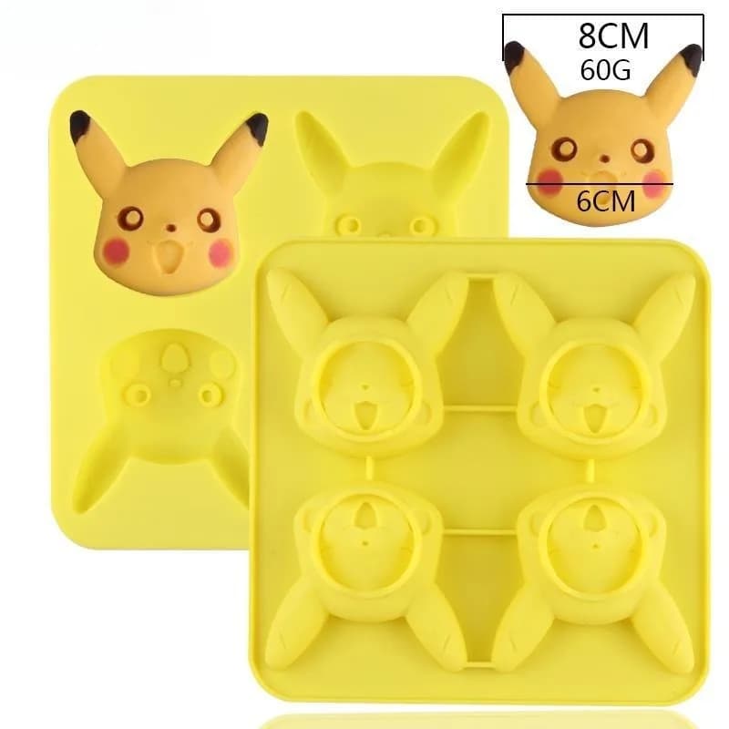 Stampo per dolci Pikachu in silicone a forma di cartone animato, per ghiaccio, gelatina e torte, resistente alle alte temperature, per uso alimentare, con taglierina