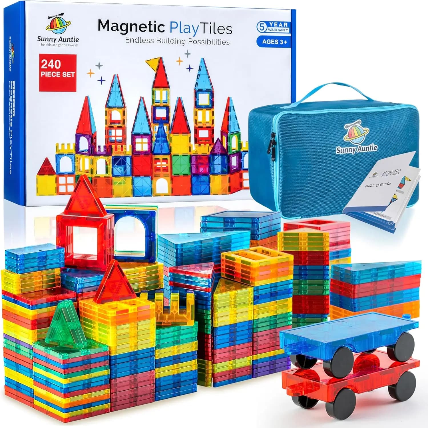 Piastrelle magnetiche 240 pezzi + custodia bonus con cerniera, piastrelle magnetiche per bambini giocattolo per 3 4 5 6 7 8 anni