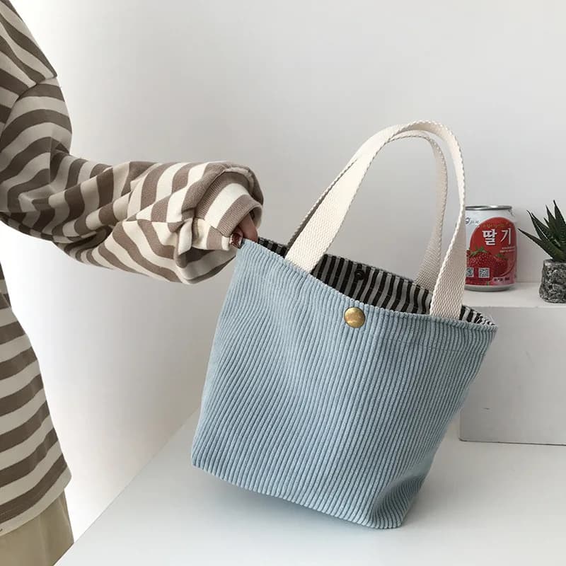 Piccola borsa da pranzo in velluto a coste per le donne 2023 Eco Canvas Borse portatili Tote Mini studentesse Bento Borsa da picnic per alimenti Borse da viaggio