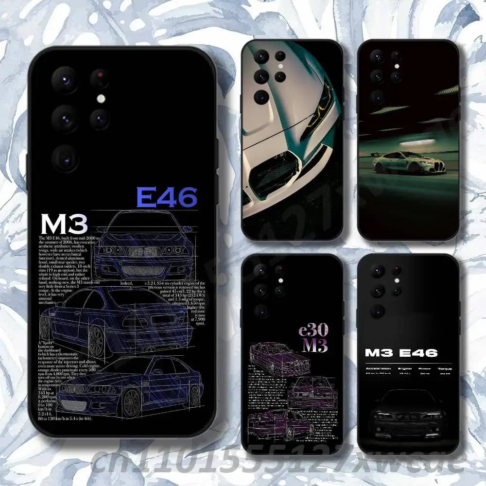 Cool E46 M3 B-Bmw-ES Cars Phone Case For Samsung S10,S21,FE,S21 ,S26,S25,S24,S23,Ultra,S9,S22,Plus Black Shockproof Silicone Sof