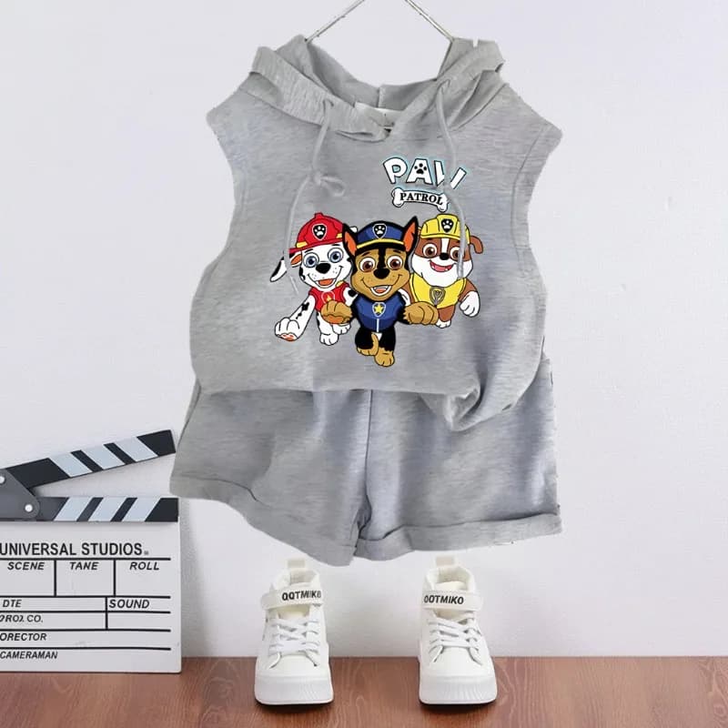 Completo Estivo 2026 per Bambini: Set Casual con Gilet con Cappuccio, Outfit alla Moda con Stampa Paw Patrol, Gilet Senza Maniche e Pantaloncini per Ragazzi