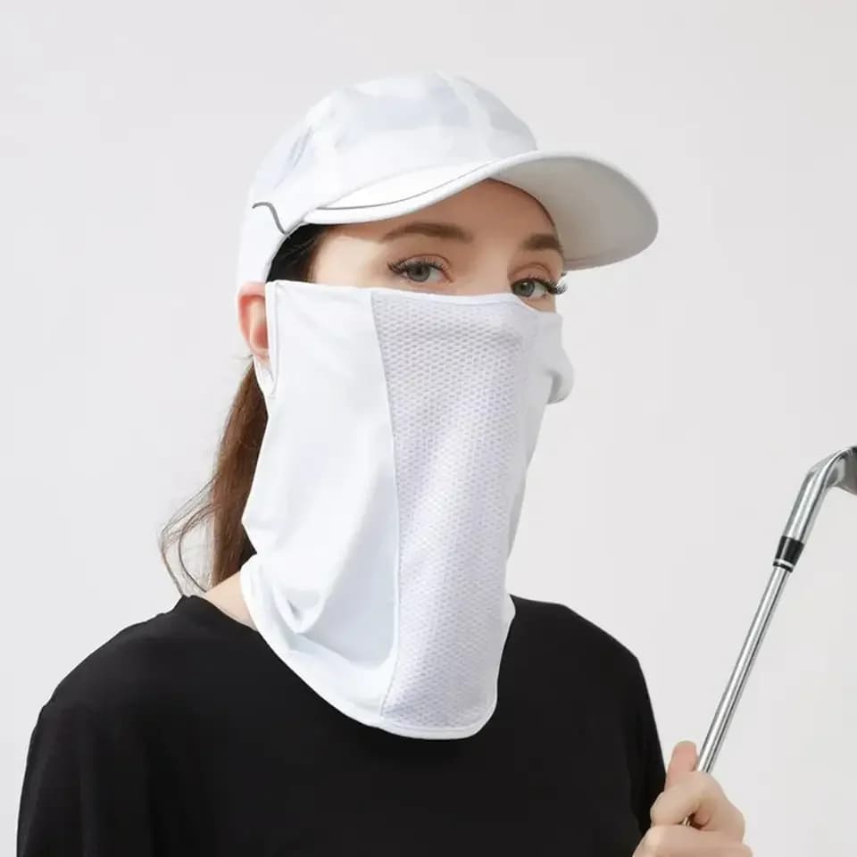2026 Summer UV Protection Ice Silk Mask Sun Proof Bib Solid Color Sunscreen Face Scarf Mesh Breathable Face Scarves Neck Wrap