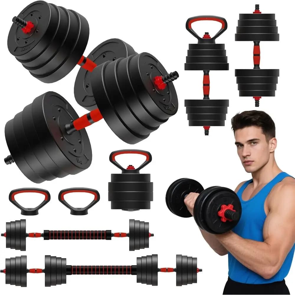 4-in-1 Adjustable Dumbbells Set: Convertible to Bar, Kettlebells, and Push-Up Stands - Versatile Weight Training Equipment for H