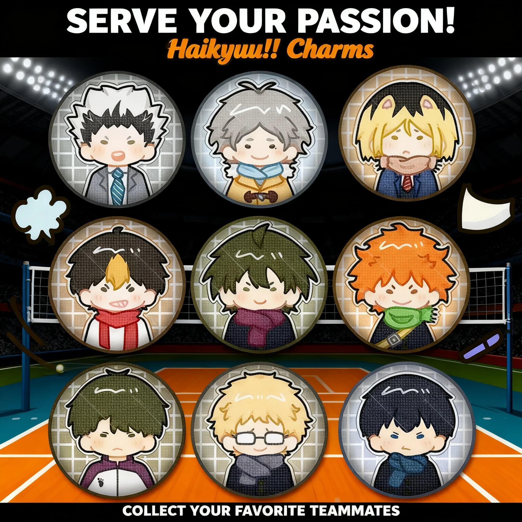 Set di Portachiavi con Badge Anime Haikyuu, Hinata Shoyo, Tsukishima Kei, Kageyama Tobio, Kuroo Tetsurou, Merchandise per Appassionati di Pallavolo