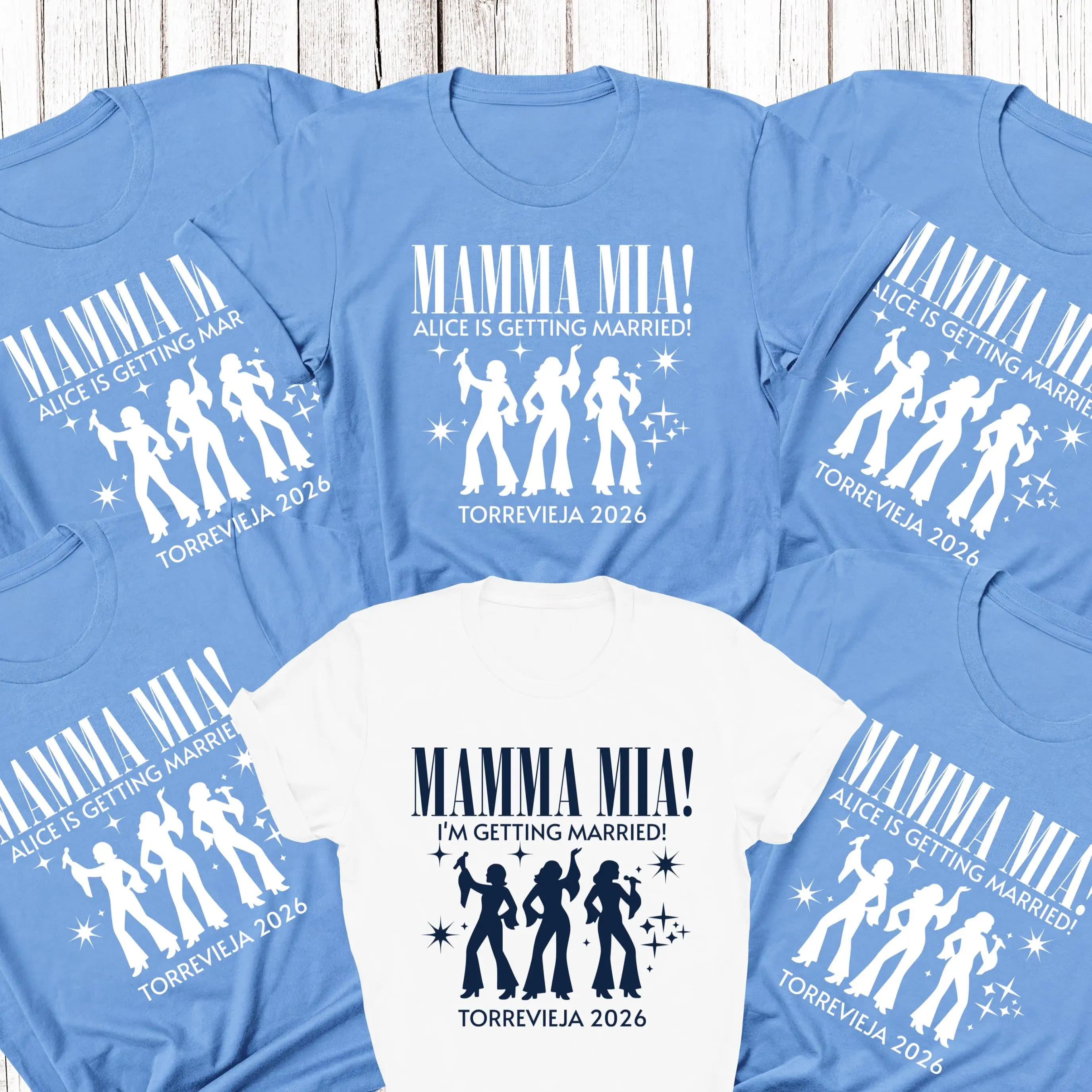 Magliette Personalizzate per Addio al Nubilato Mamma Mia, Magliette Coordinato per la Festa della Sposa, Top Personalizzati per Addio al Nubilato Y2K