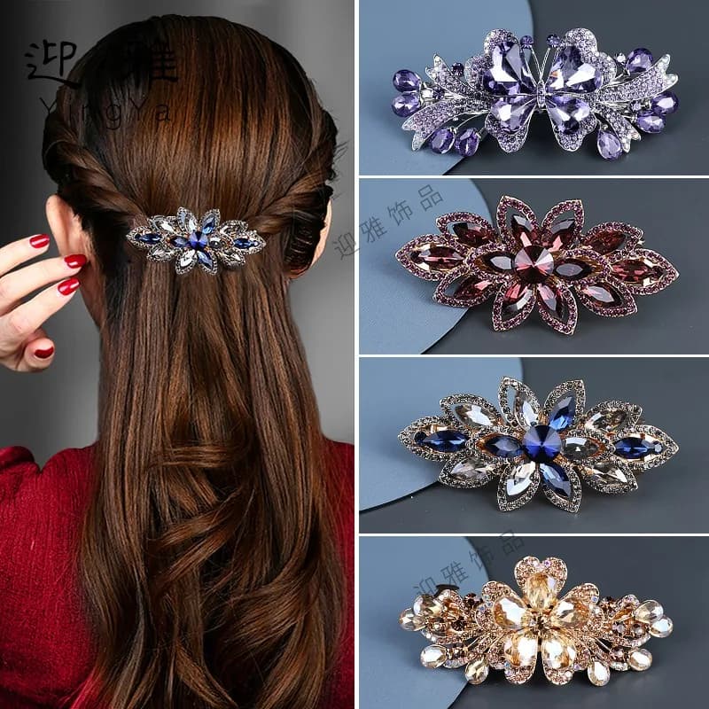 1 pz Fermaglio per capelli a forma di granchio con strass, stile coreano, per donna, accessorio, fermaglio a molla dritto, pinza orizzontale, forcina