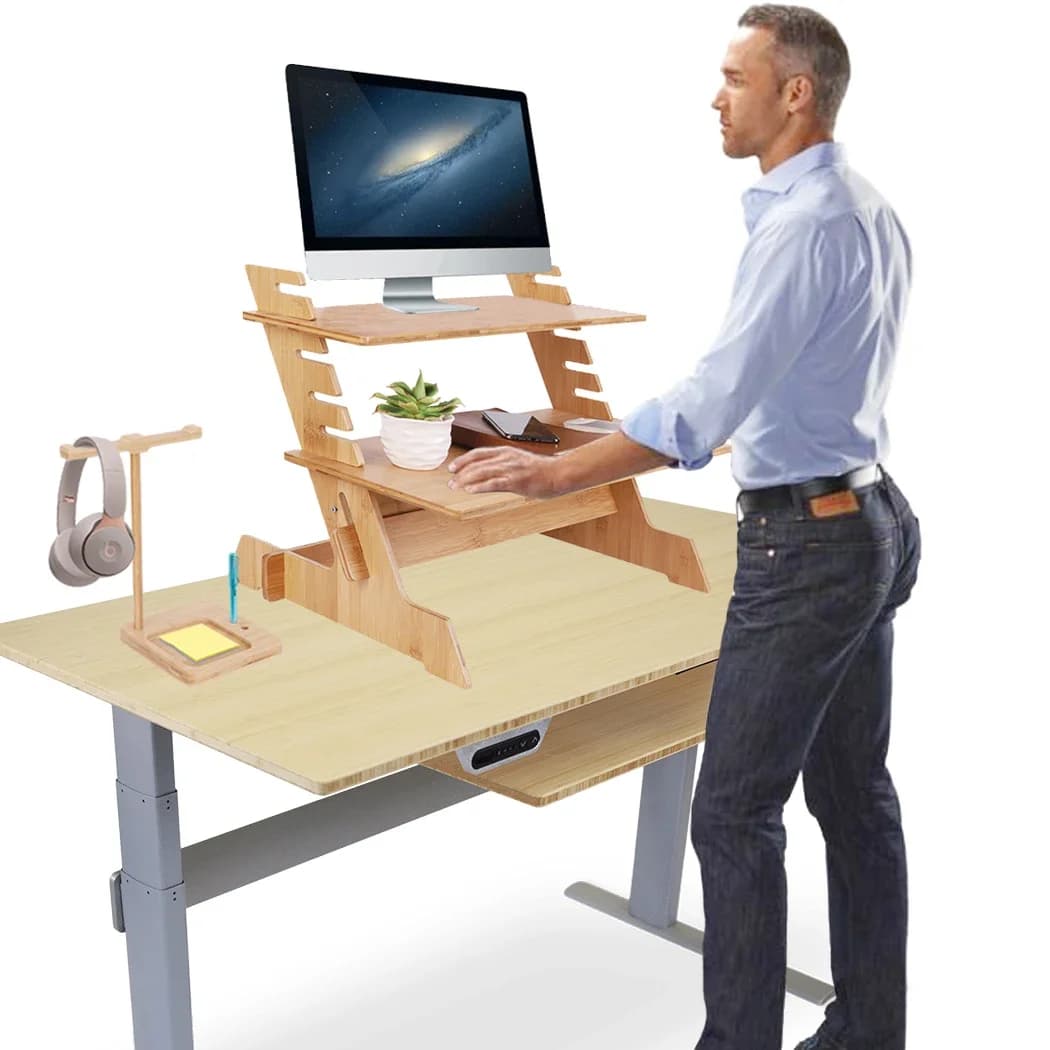Premium products Bamboo Standing Computer Desk Monitor Stand Riser Stand Steady Up Adjustable Height Desktop Laptop Workstation