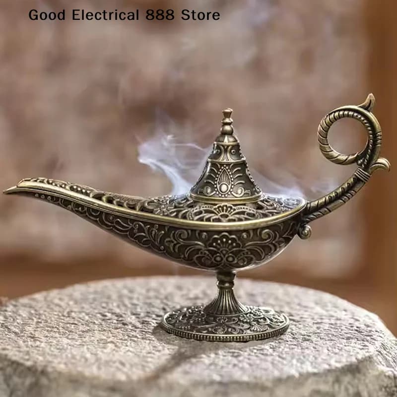 Creative Arabic Incense Burner Holder Antique Style Lamp Metal Retro Incense Burner Scented & Unscented Candle Home Decor Gift