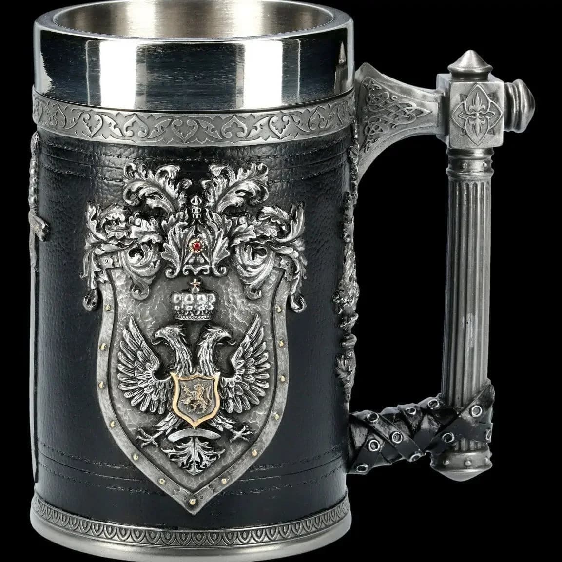Spada alata e scudo Teschio Tazze da birra Doppia testa Aquila Crest Ascia Manico Tankard Bicchiere da vino in acciaio inossidabile Bicchieri