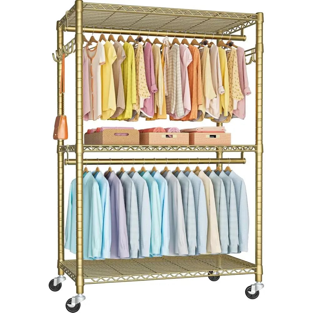 Appendiabiti con ruote, portabiti resistente con ruote da 22 mm di diametro, armadi portatili con ripiani e barre appendiabiti, 45 W x 1
