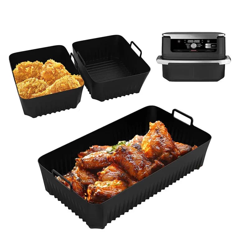 Set di 3 Vassoi in Silicone Riutilizzabili per Friggitrice ad Aria, Antiaderenti, per Forno, Microonde, Barbecue