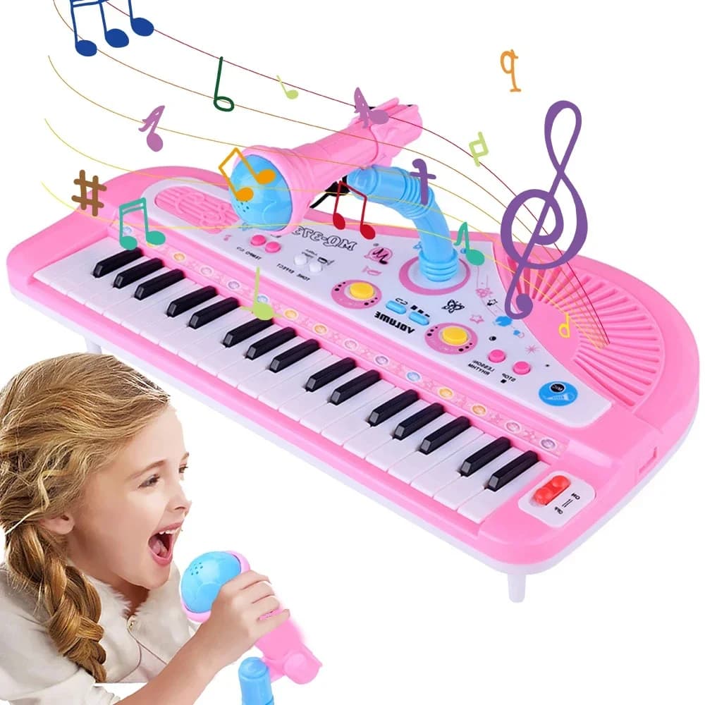Pianoforte musicale per bambini Pianoforte con tastiera elettronica a 37 tasti per bambini con microfono Strumento musicale Giocattoli educativi per ragazzi Gilrs