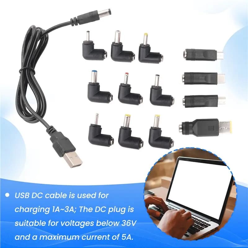 USB To DC Power Cable Universal USB To DC Jack Charging Cable Power Cord With Interchangeable Plug Connectors Adapter User-Frien