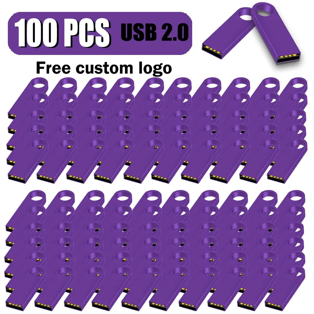 100 Pezzi/Lotto Chiavetta USB in Metallo con Logo Personalizzato Gratuito, 1GB 2GB 4GB 8GB 16GB 32GB, Penna USB per Musica, Regalo Aziendale