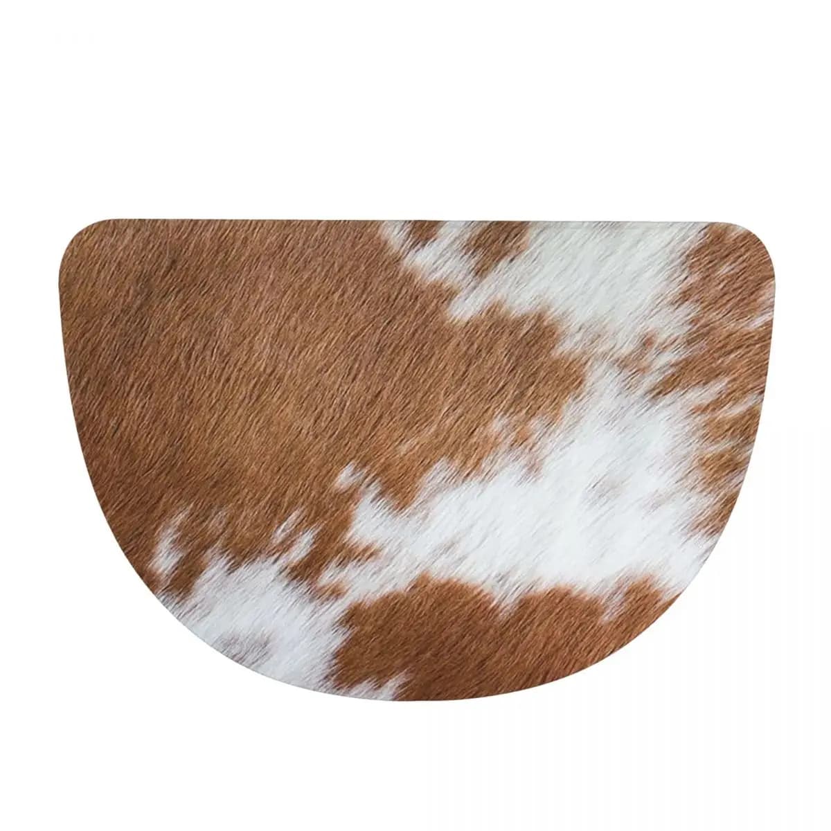 Stylish Cow Fur Cowhide Texture Cow Skin Print Pattern Flannel Half Round Doormat Non Slip Bathroom Mat Absorbent Floor Carpet