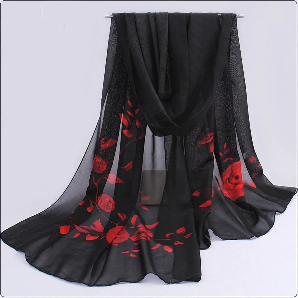 1 pz Sciarpa di chiffon Semplice ed elegante Stampa floreale Sciarpa per la testa sottile Scialle grande, Telo mare estivo Scialle per protezione solare Collo antivento Sc