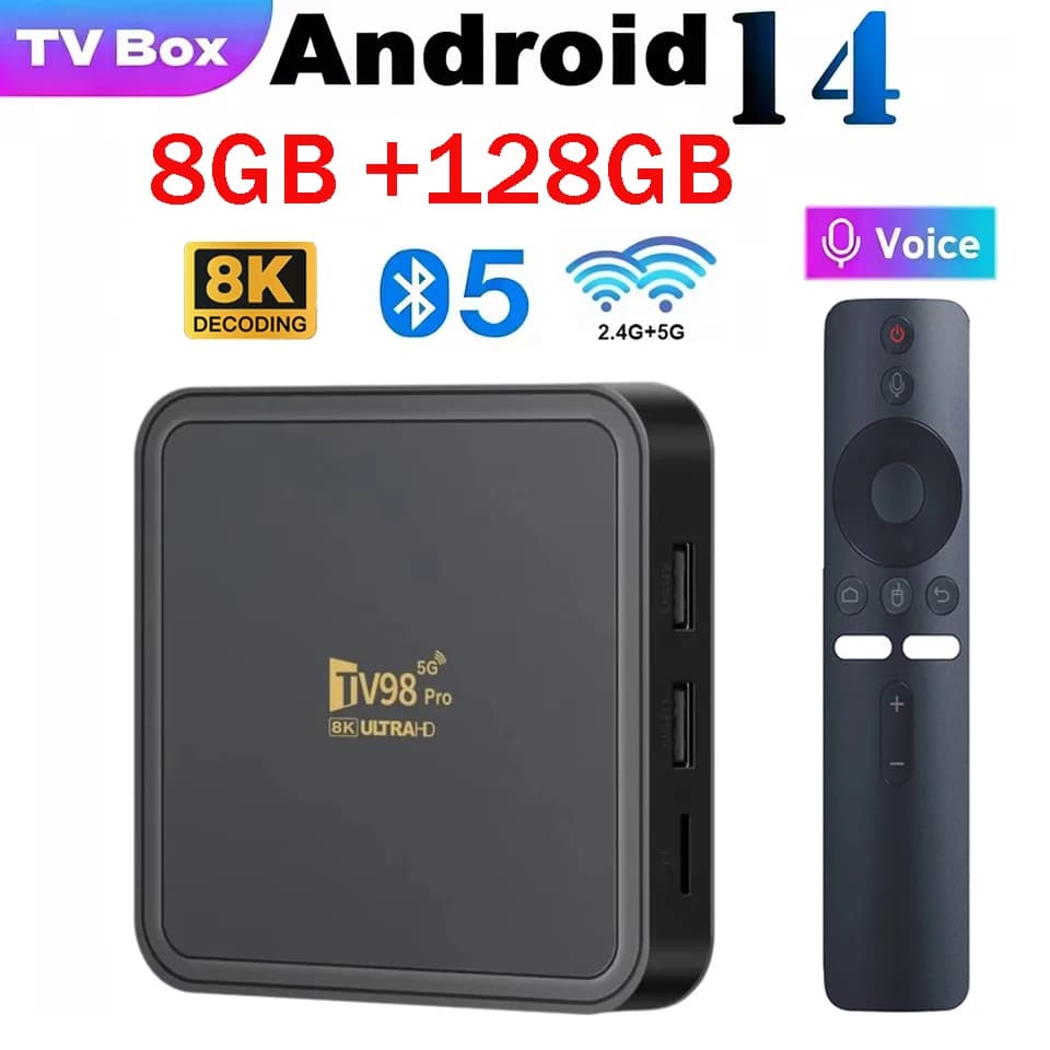 TV Box Android 14 Allwinner H313 Quad Core TV98 8K 4K HD Media Player 4G 5G Dual WIFI BT5.0 8GB 128GB Voice Remote iptv