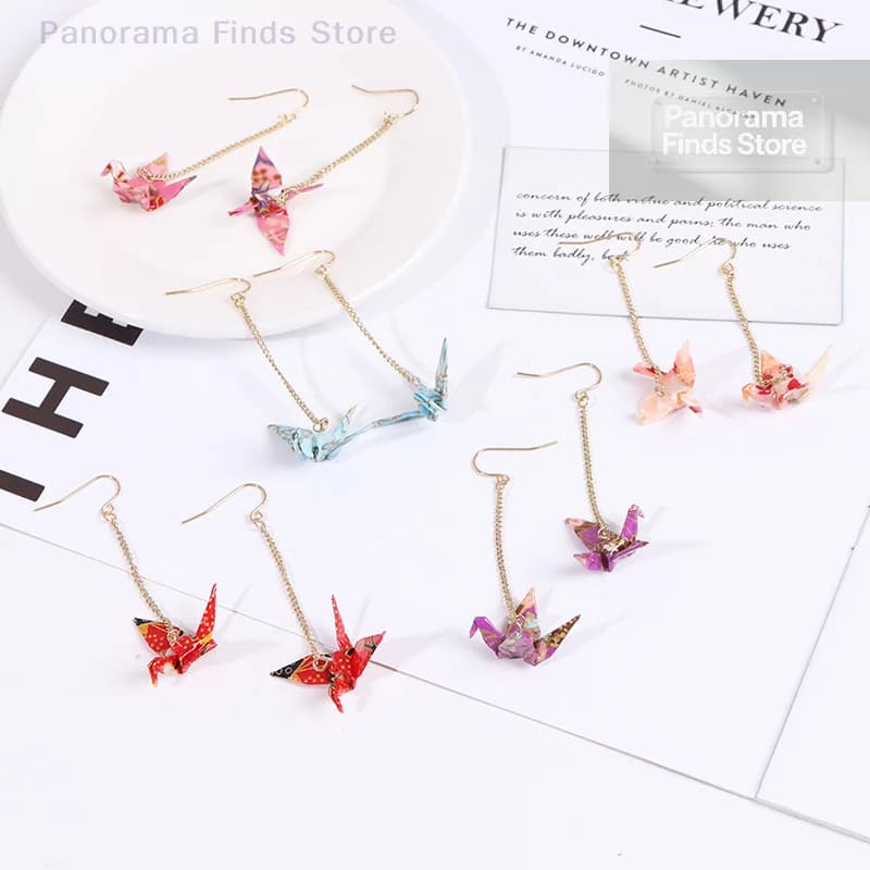 Kranich Origami Earrings Miniblings Bird Cranes Faltkunst Senbazuru Paper Art Jewelry