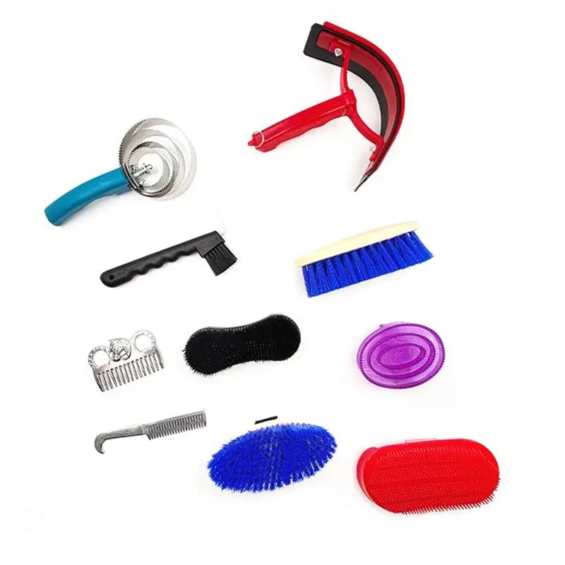 Set of brushes for care and cleaning of horses - Professional tools ideal for bathing and drying
