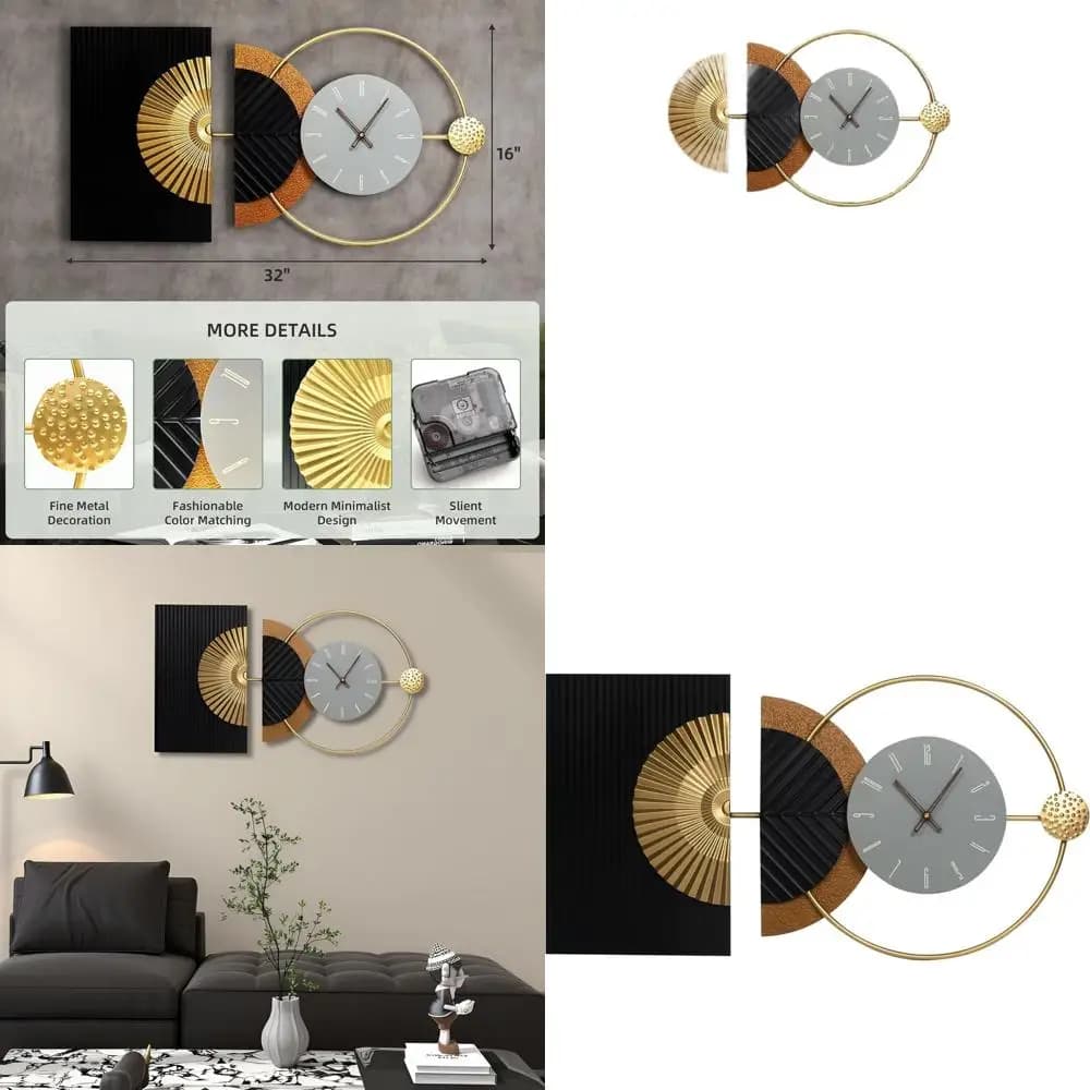 Large Silent Wall Clock to Battery 32 x 16 for Home and Office Furniture